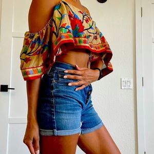 Spanish inspired crop top blouse with sleeves.